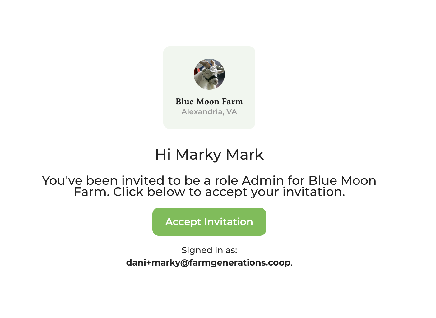 Accept Invitation screen shown after logging in