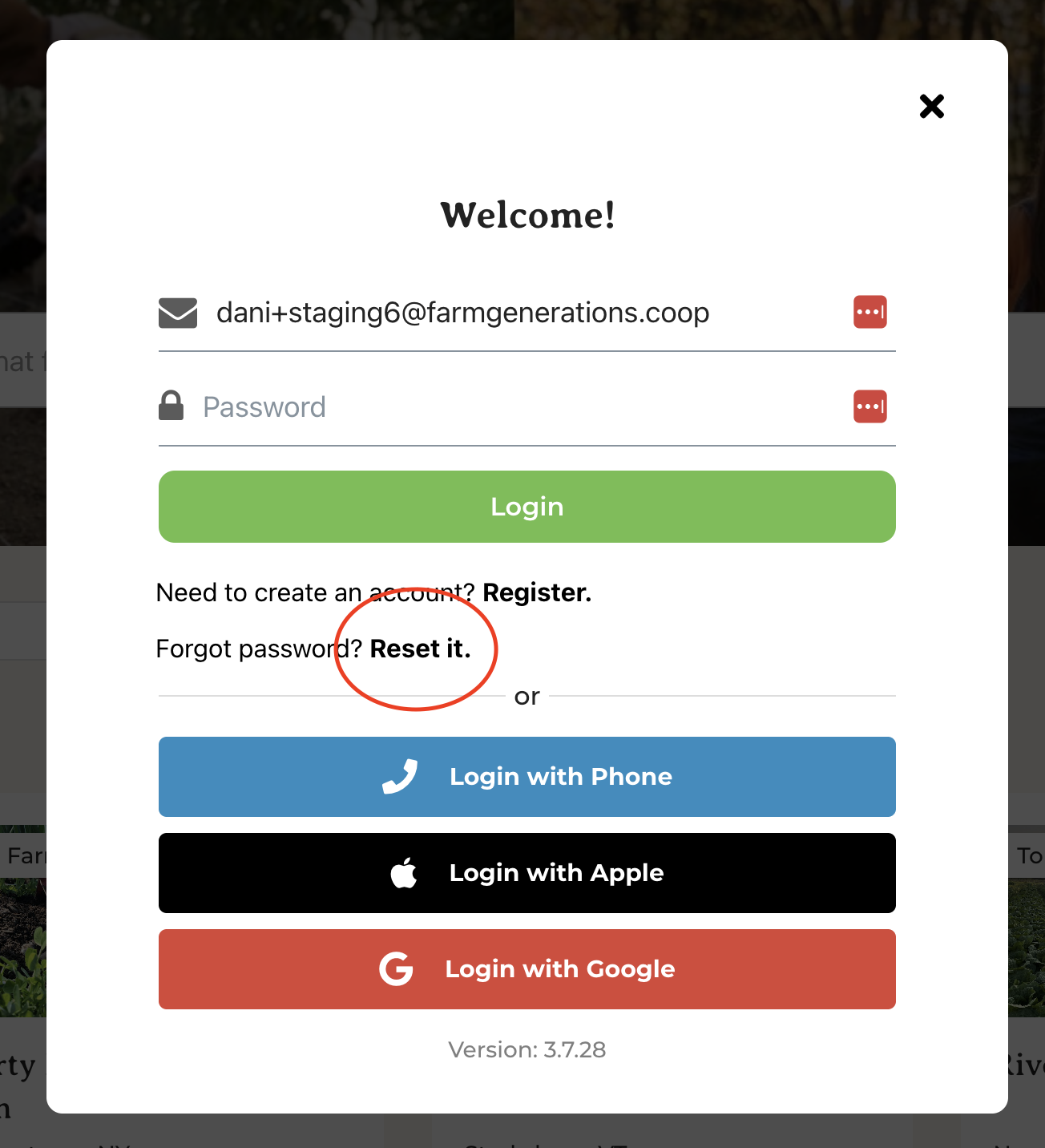 GrownBy login screen showing the Reset it link for password recovery