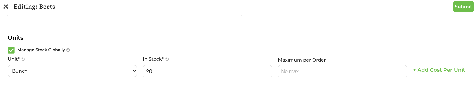 Max per Order setting in Product Settings