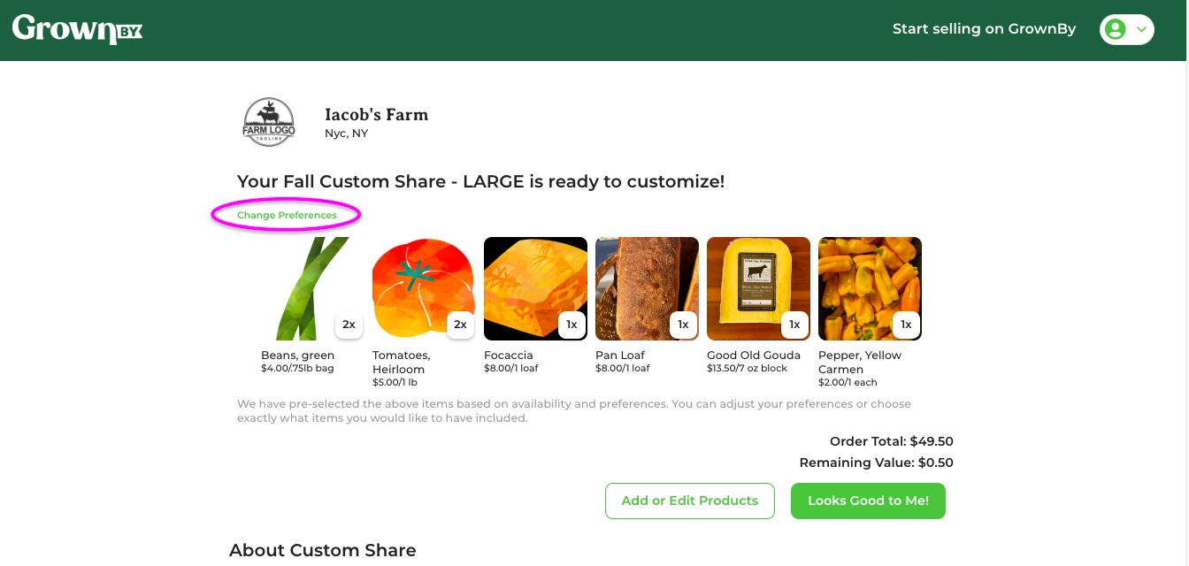 Change Preferences pop-up where shoppers enter their share preferences