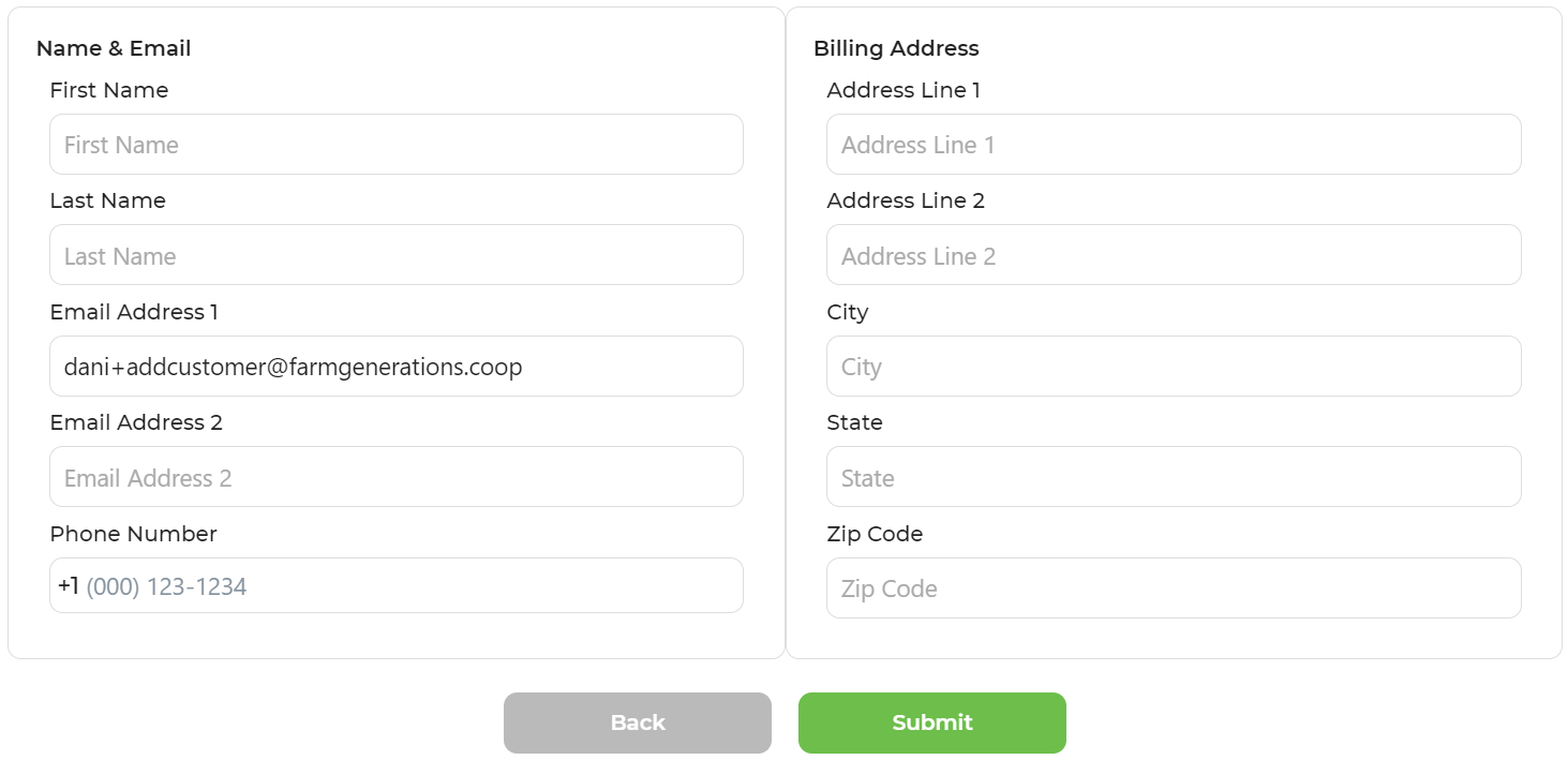 Form for entering a new customer's information including name and contact details