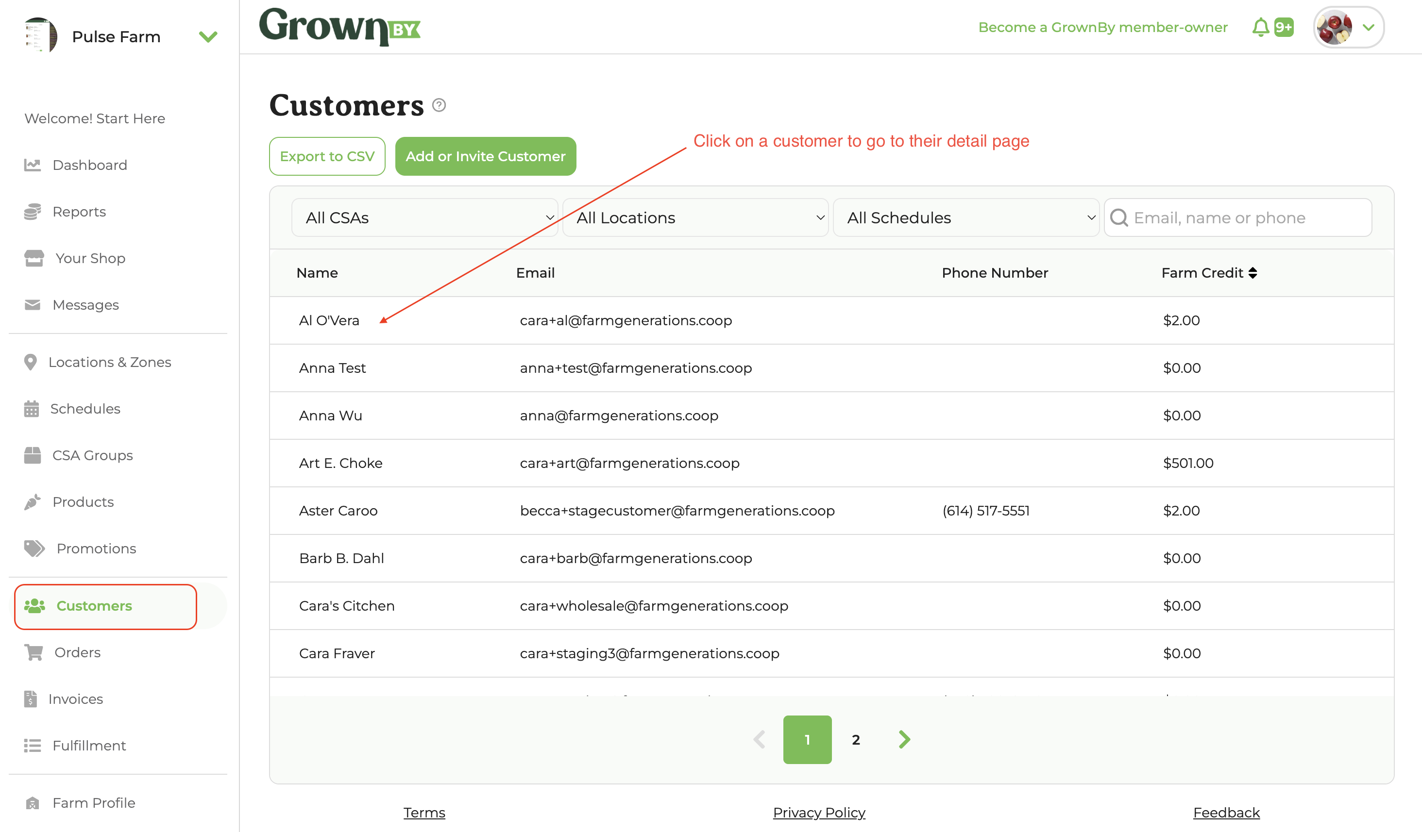 Customer detail navigation