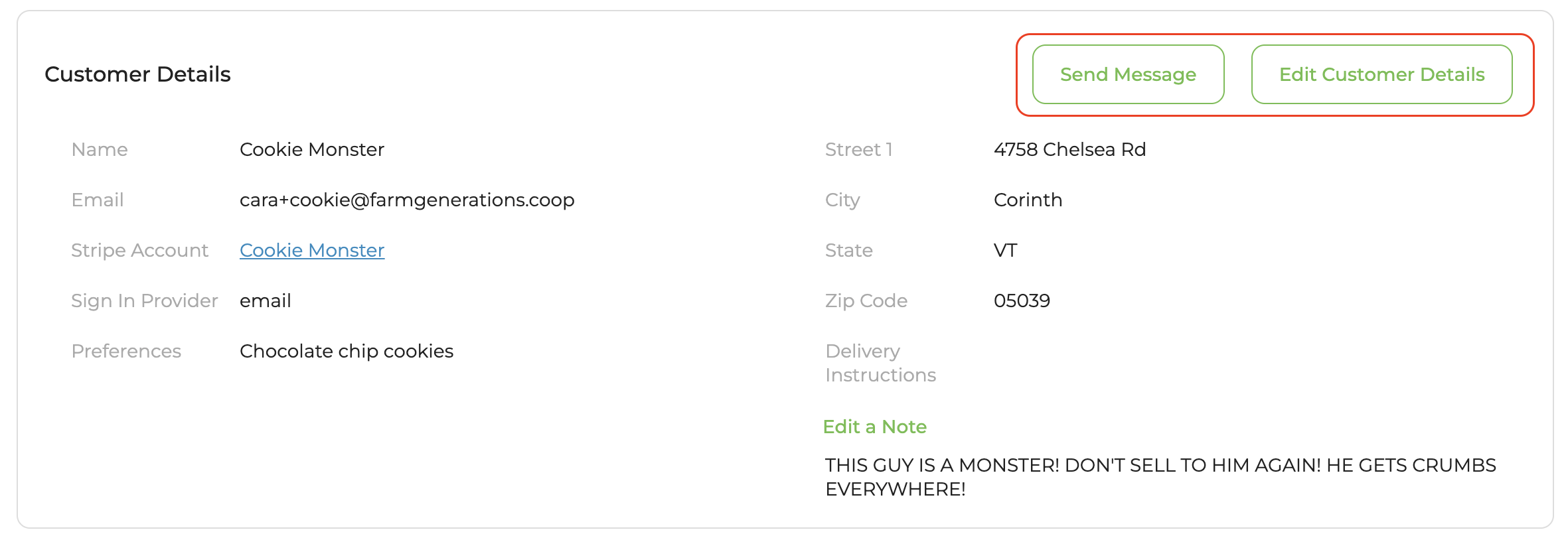 Customer details section