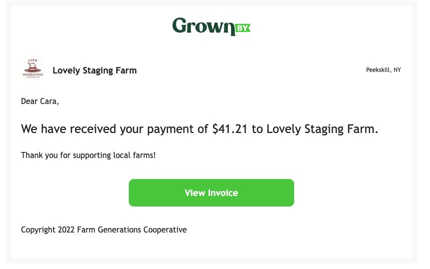 Credit card charged email from GrownBy
