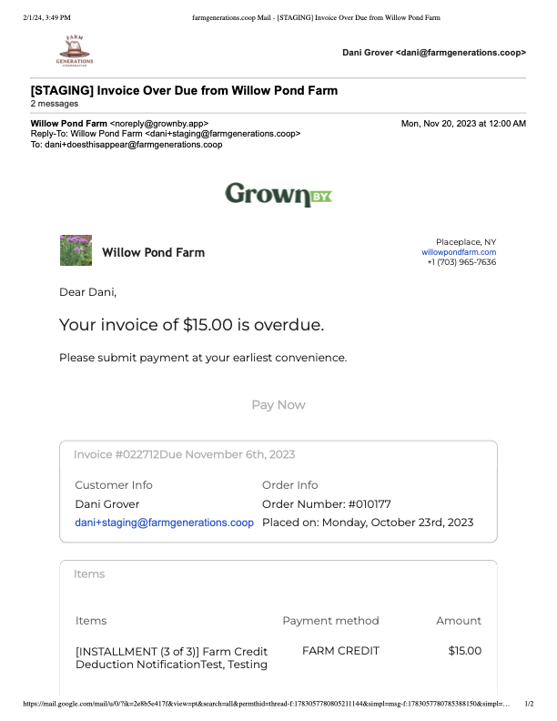 Overdue invoice email from GrownBy