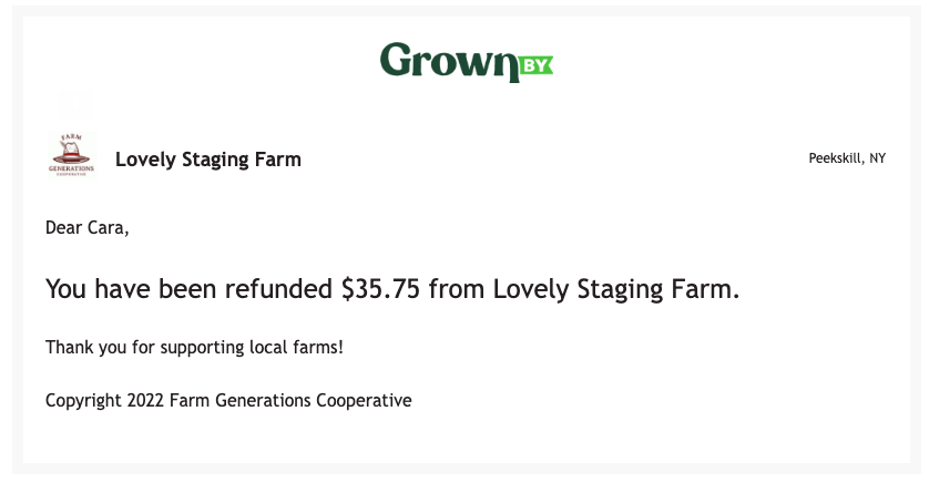 Refund email from GrownBy
