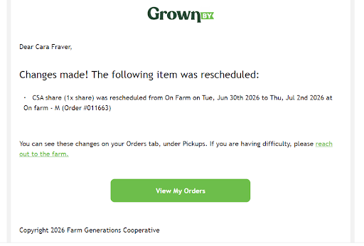 Rescheduled order email from GrownBy