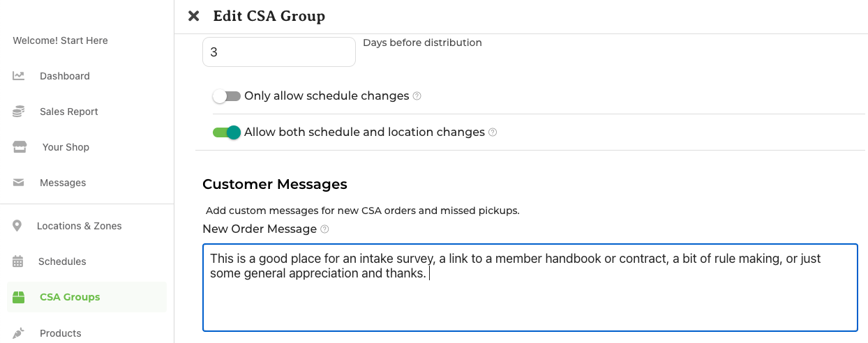 Thanks for your order email showing the New Order Message in the Notes from your Farmer section
