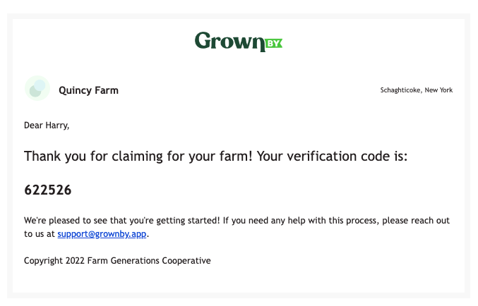 When you claim your farm notification email