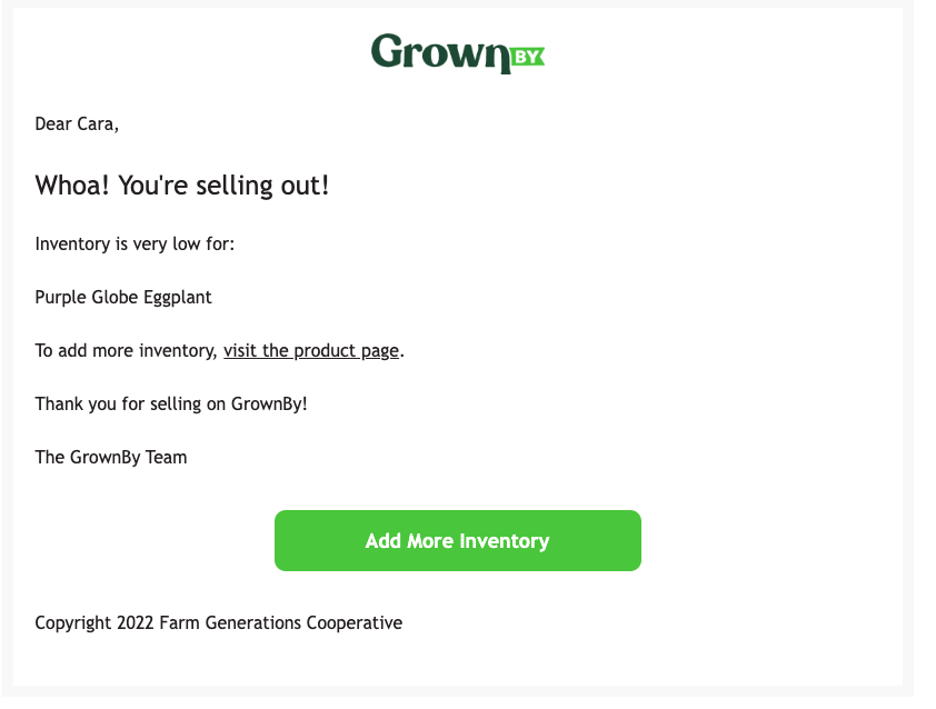 Inventory low notification email