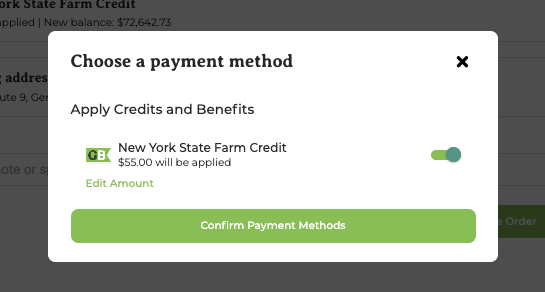 Adjusting the amount of farm credit applied to an order