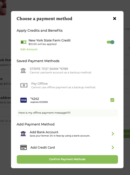 Credit card selected to continue checkout