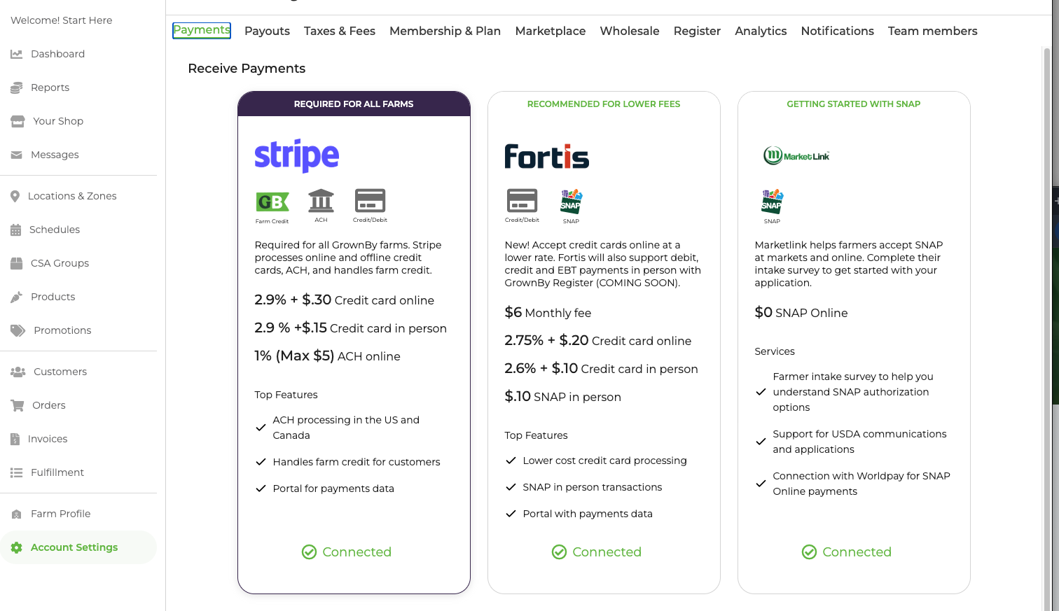 Payments tab in GrownBy Account Settings