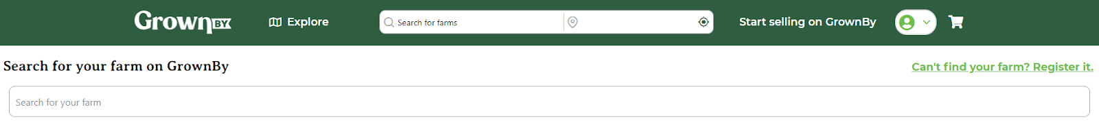 Farm search results with Claim this farm and Register it options
