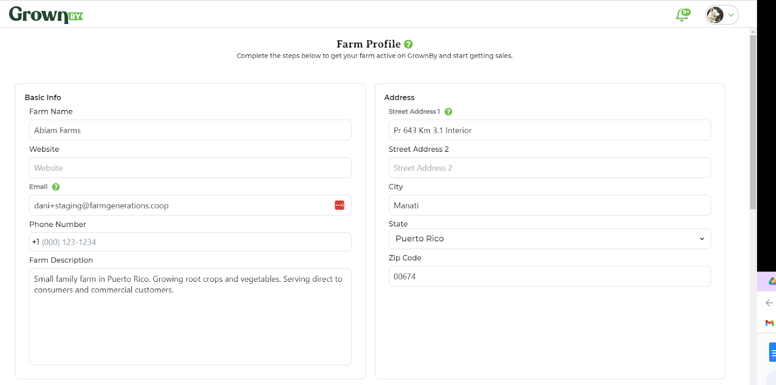 First section of the Farm Profile page in GrownBy