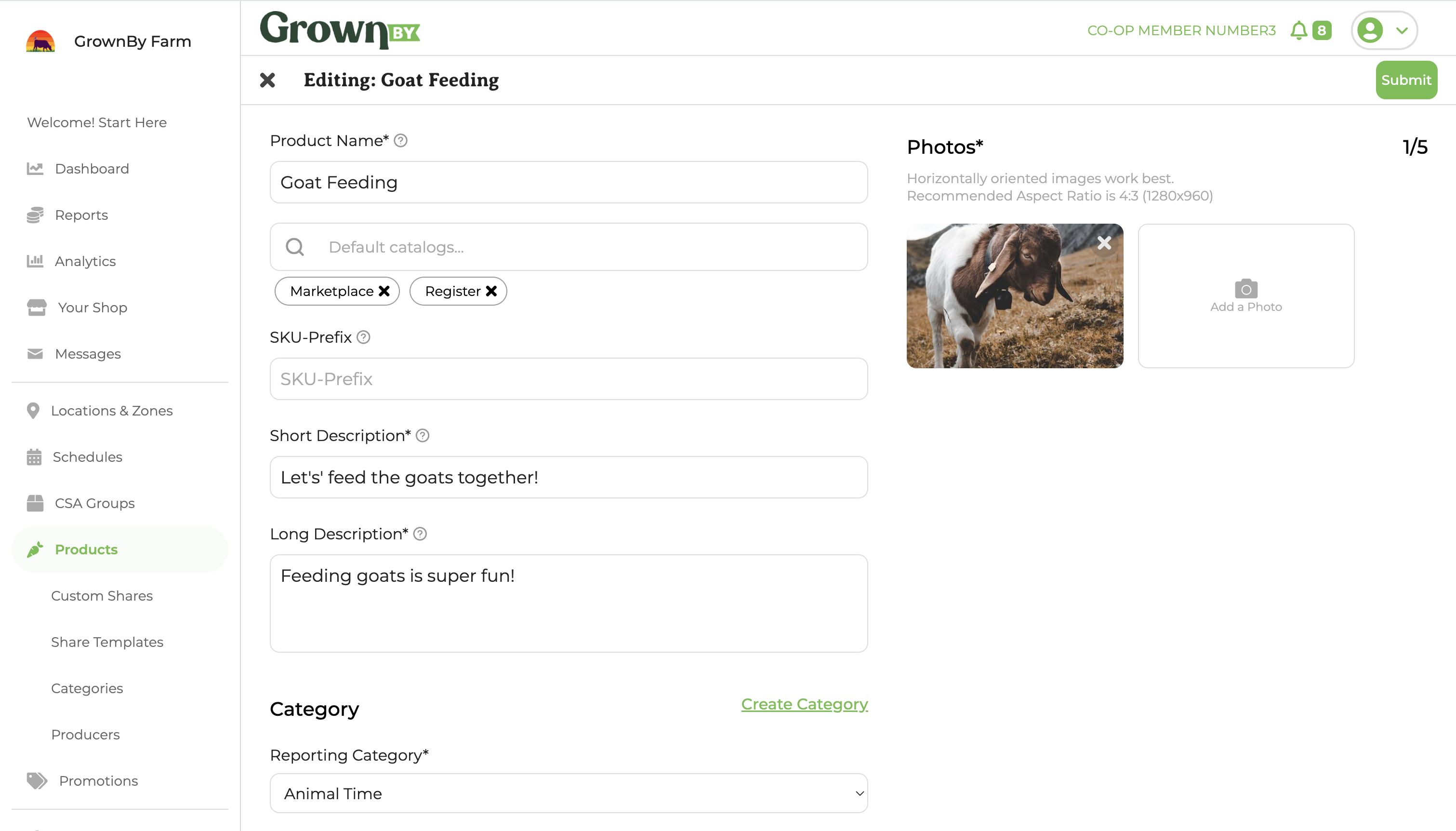 Editing page for a Digital Product showing basic information fields