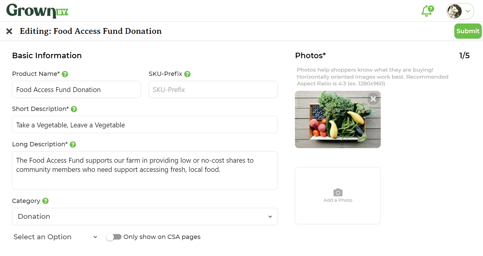 Editing page for a Digital Product showing basic information fields