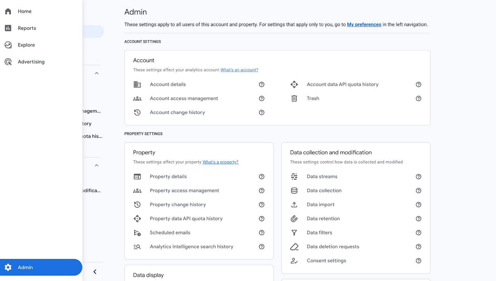 GA4 Admin navigation