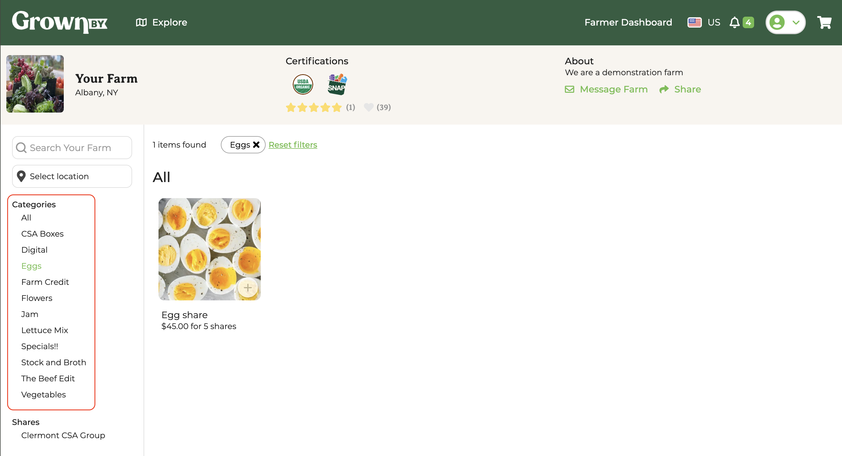 Categories on the shop page