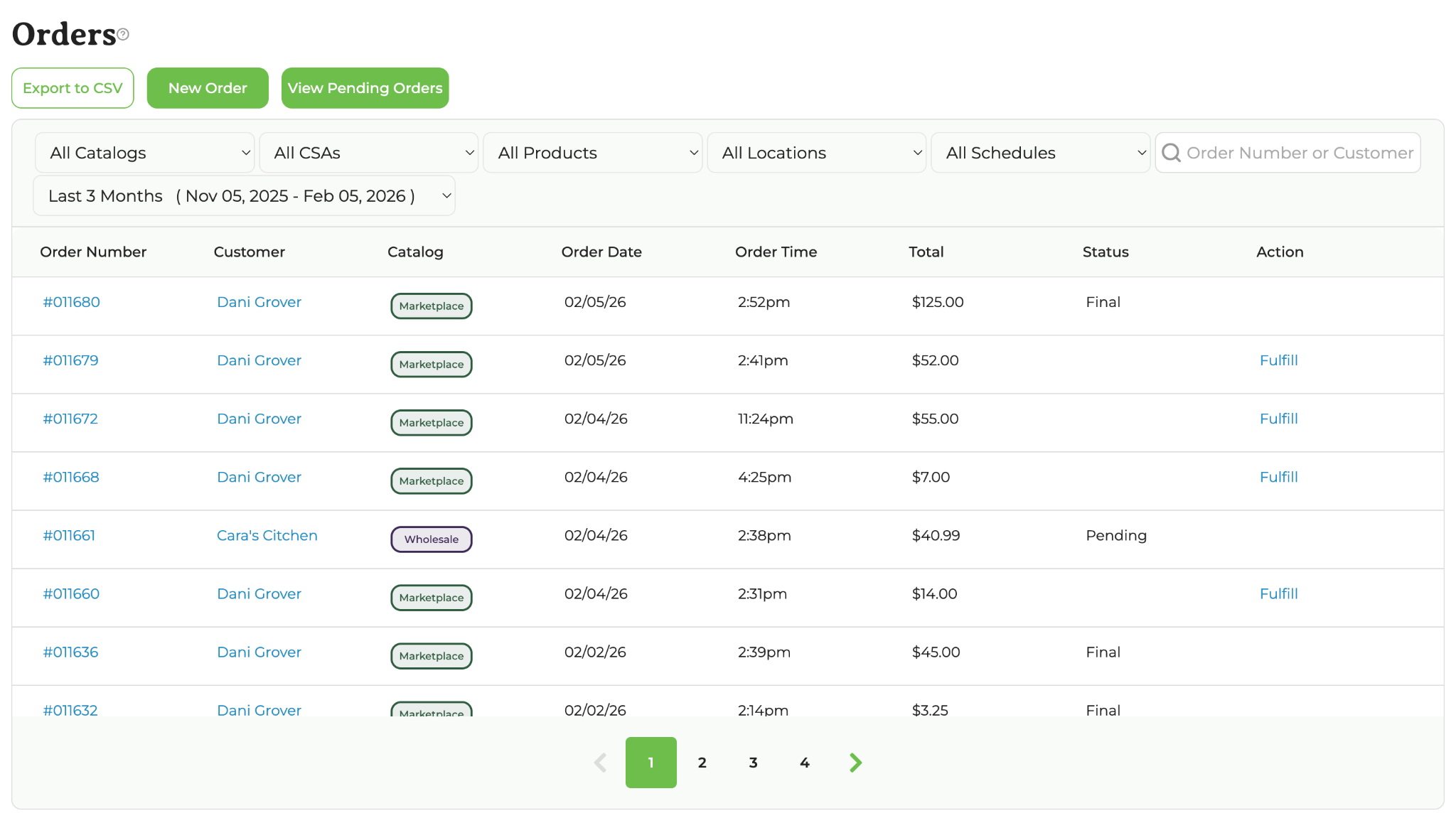 Customer-facing confirmation screen explaining that the order will be reviewed and finalized by the farm