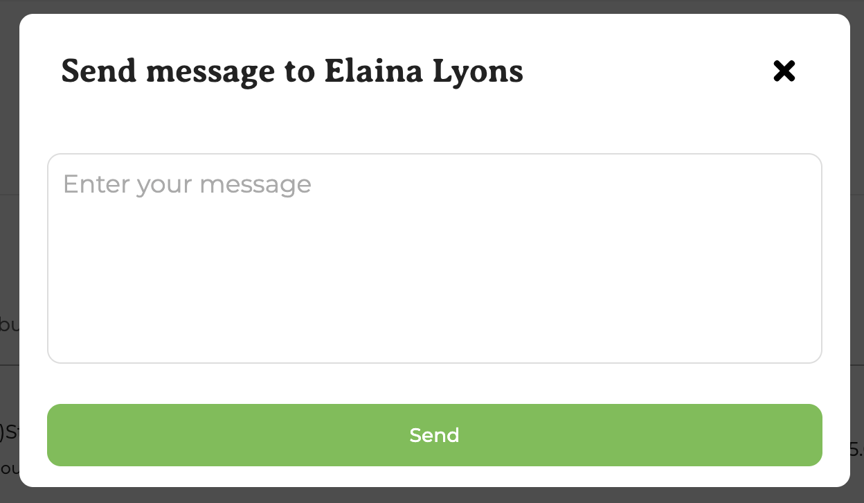 Popup with message field to send to the customer