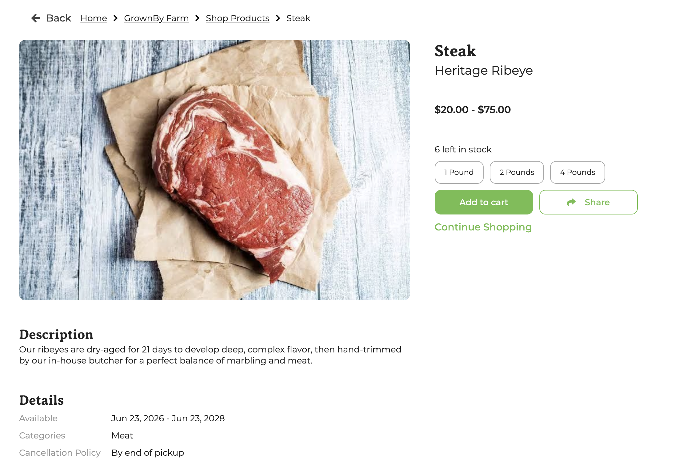 Expanded product detail page showing the short and long product descriptions