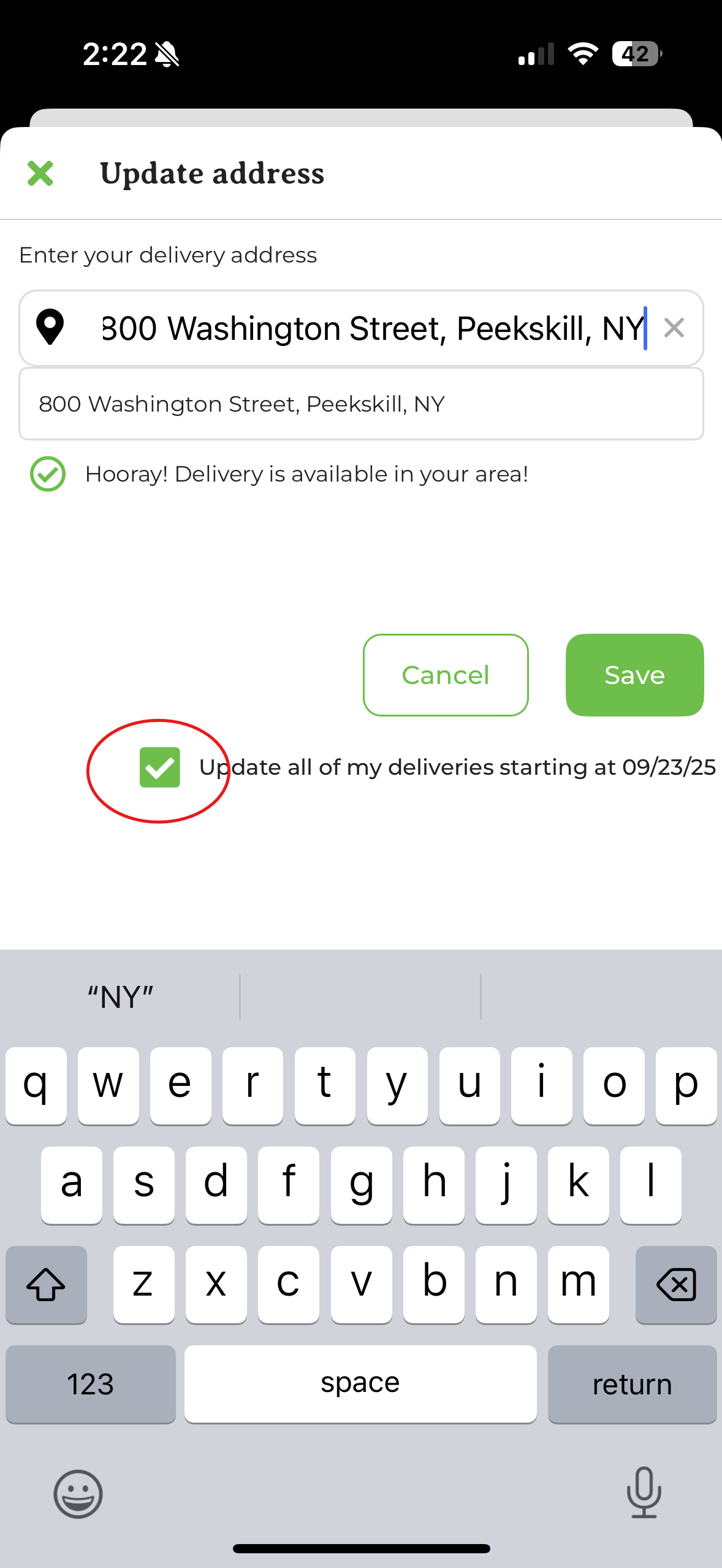 Edit address form with the option to update all upcoming deliveries