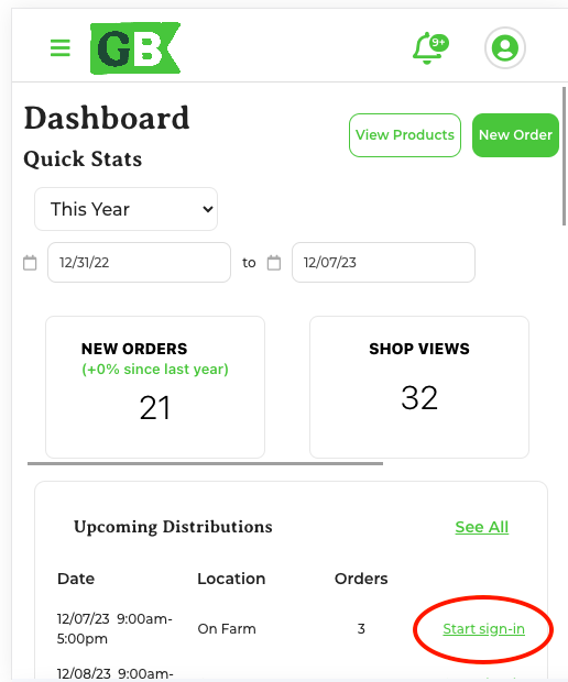Dashboard with upcoming sign-in sheets