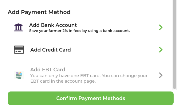Checkout payment box with Add Bank Account option