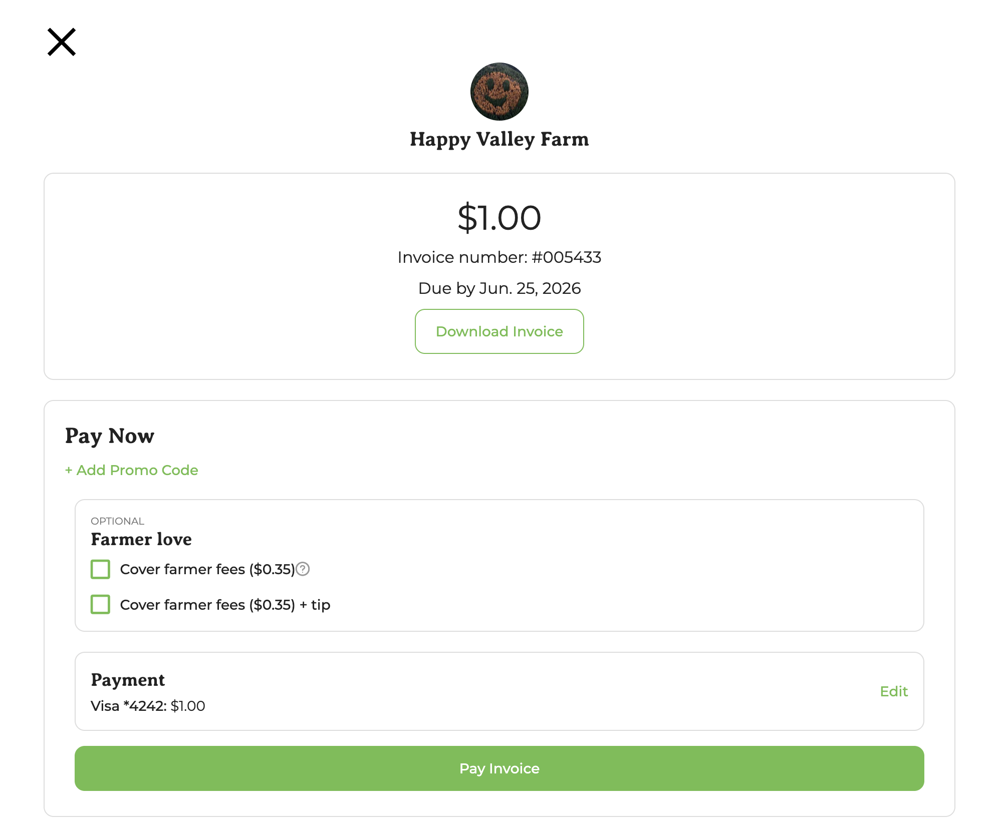 Pay invoice page