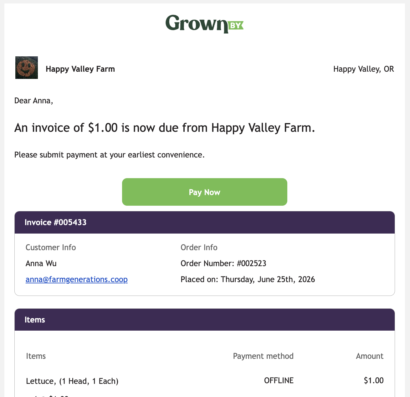 Invoice due email