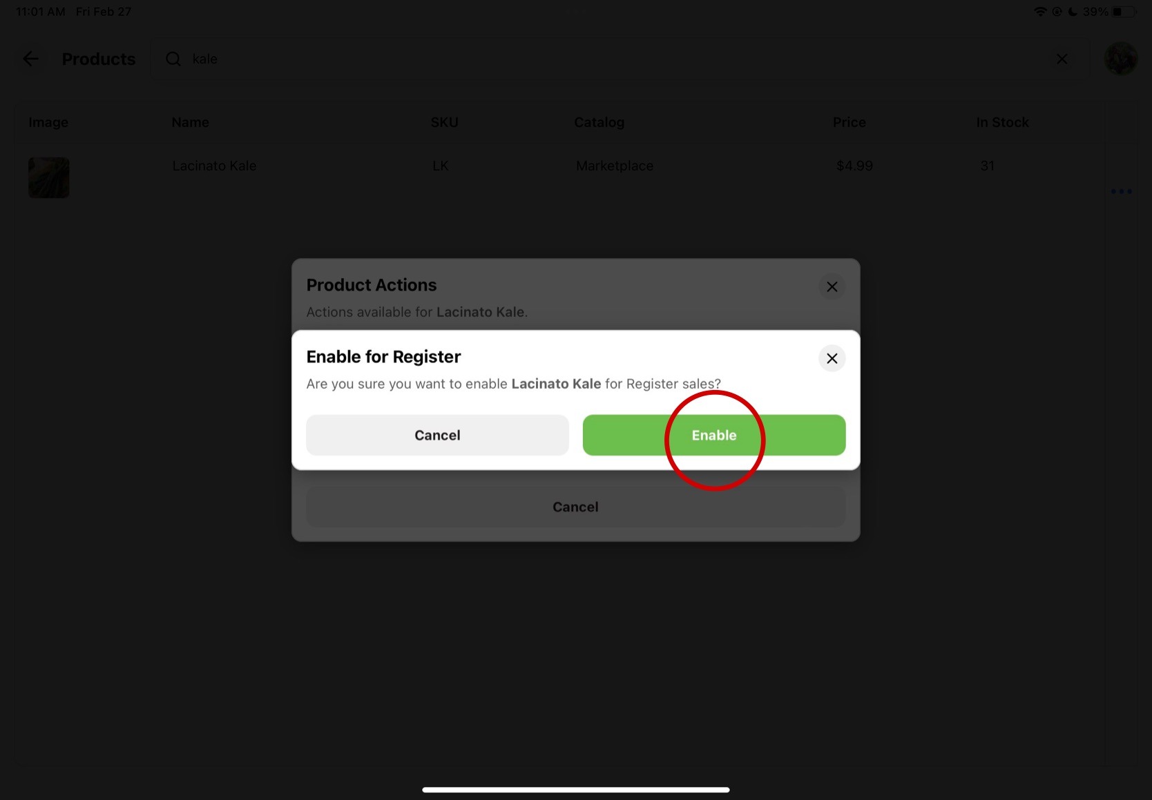 Confirmation dialog asking to enable the product for Register