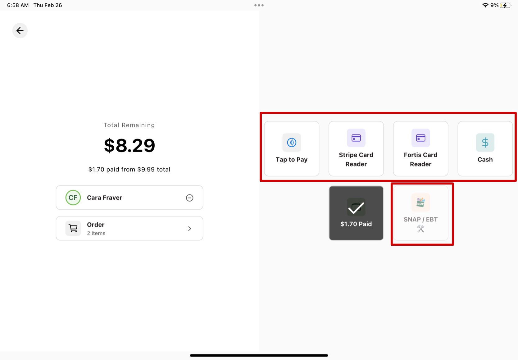 Updated total after Farm Credit applied with remaining payment options