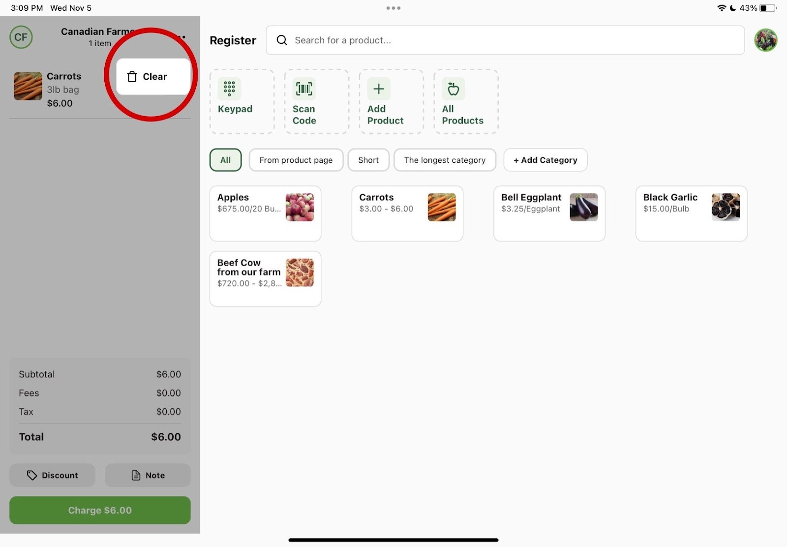 Dropdown menu showing the Clear option