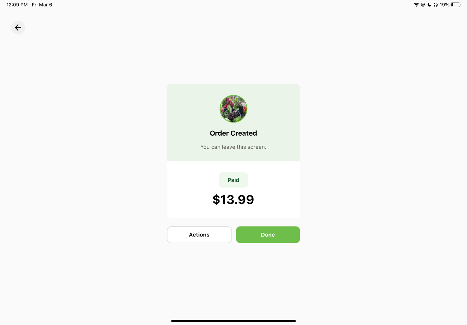 Printed receipt preview from Register after a successful order