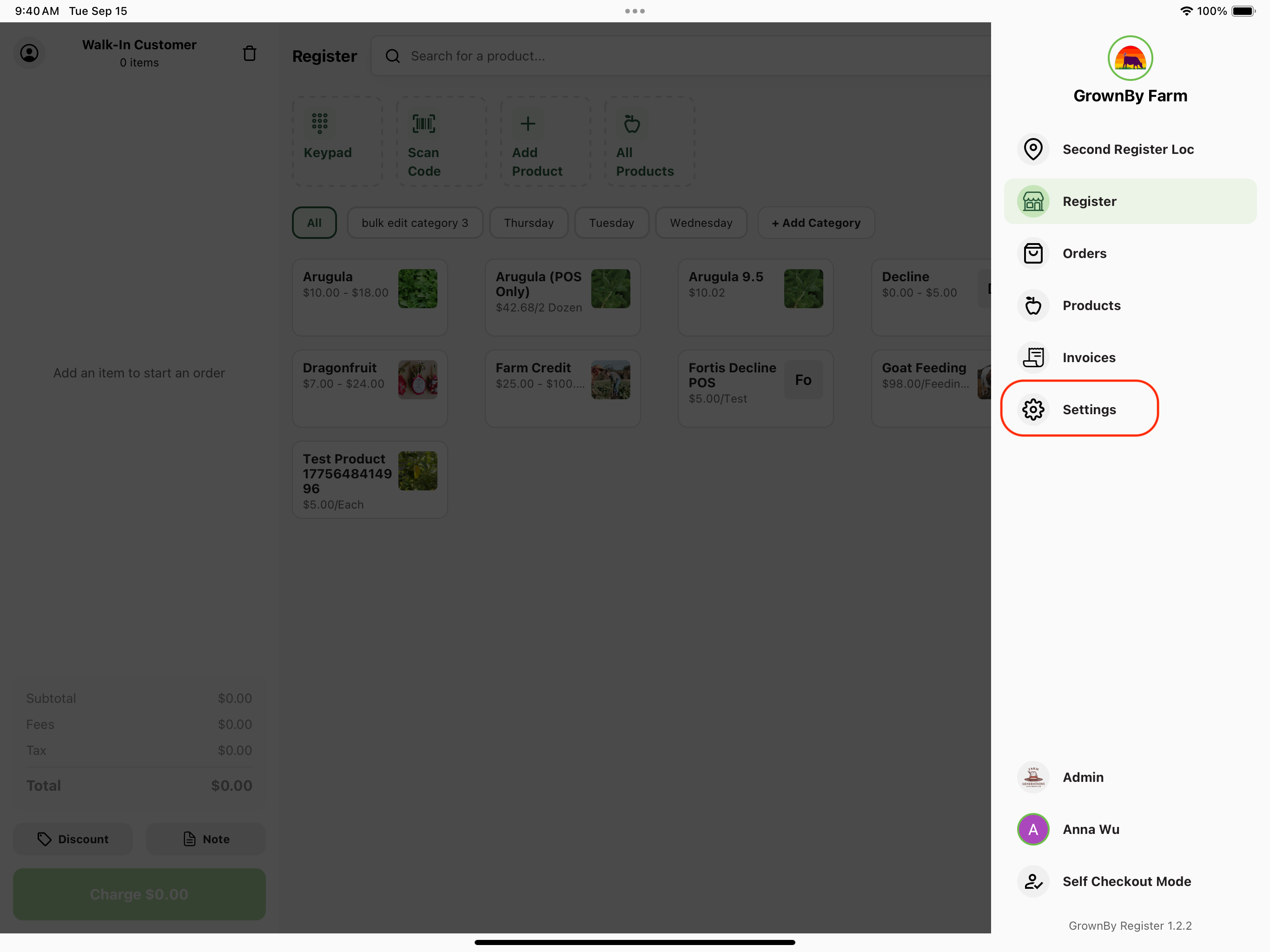 Settings option highlighted in menu