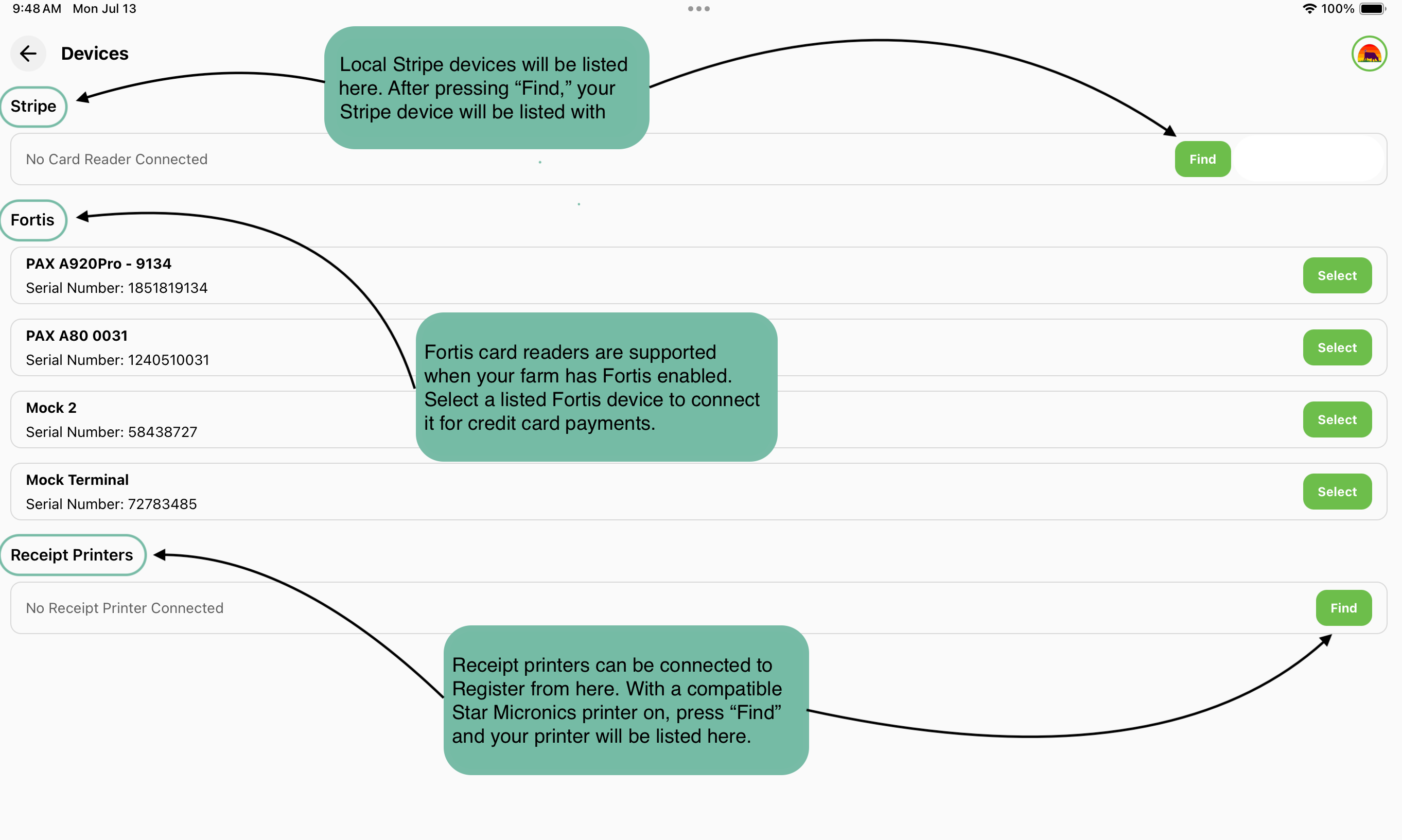 Instructions for navigating the devices screen