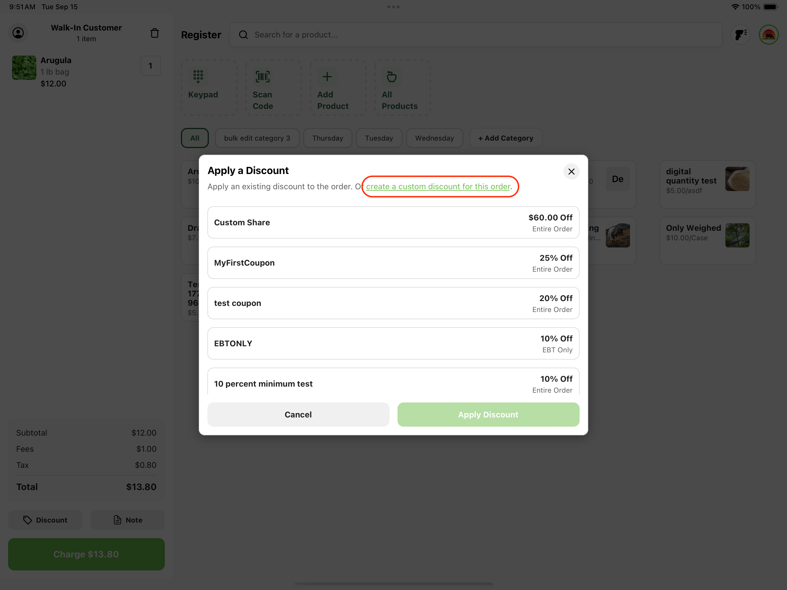 Custom discount button on the discounts popup