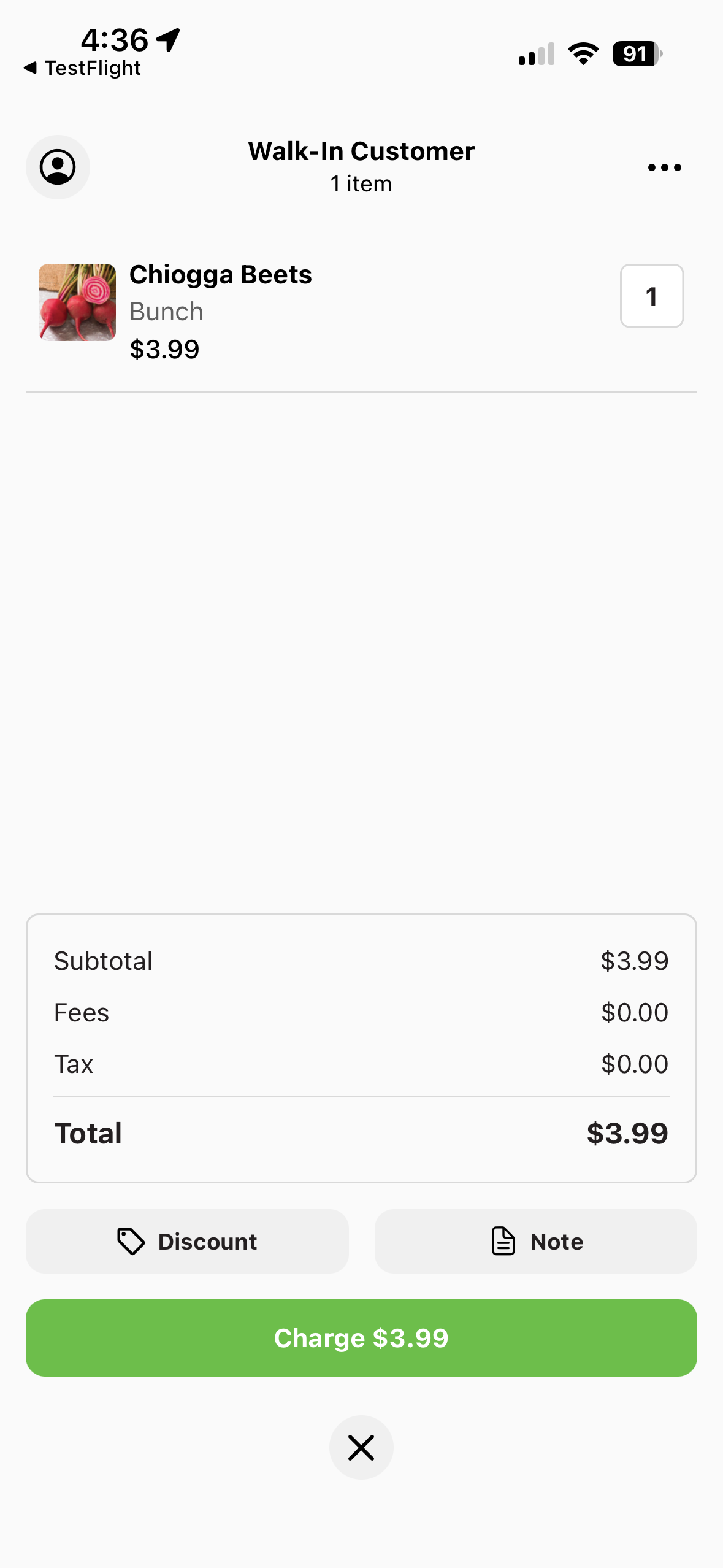 Creating a test order in the Register app
