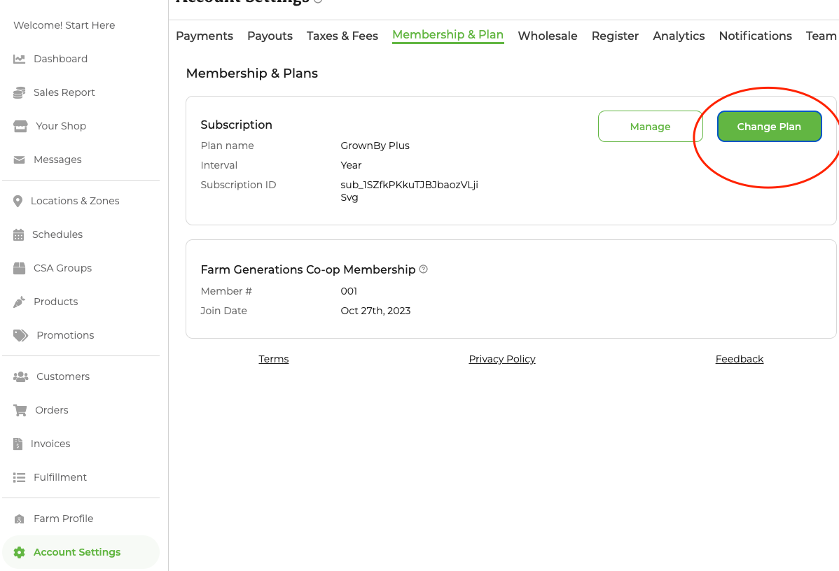 GrownBy plan selection screen showing Wholesale and Plus plan options