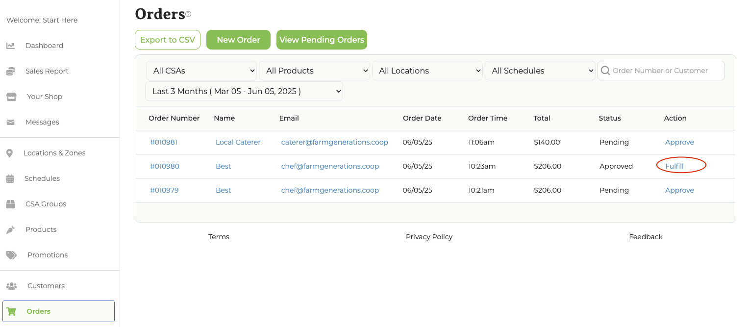 Approved order ready for fulfillment
