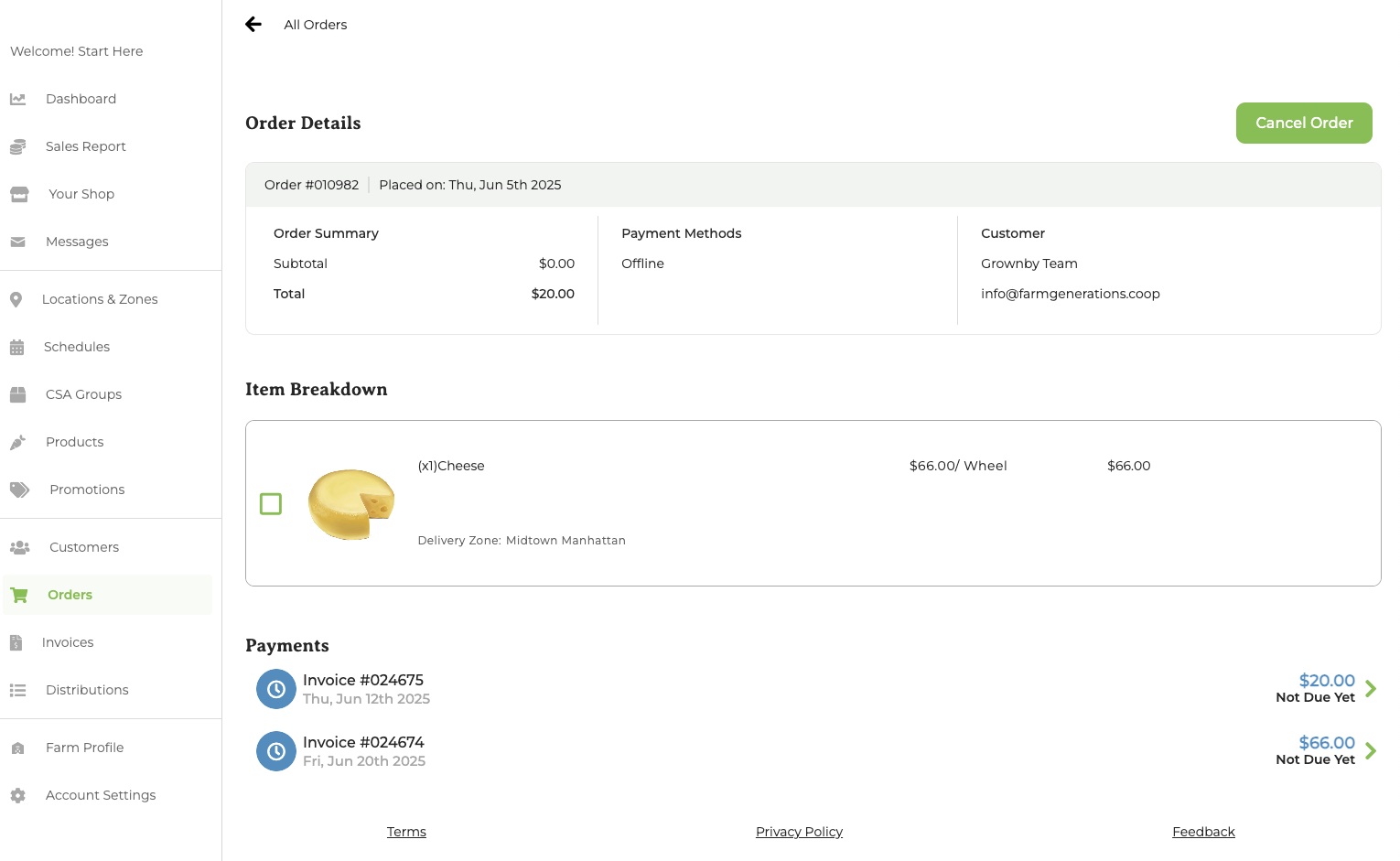 Fulfilled order displayed as an invoice