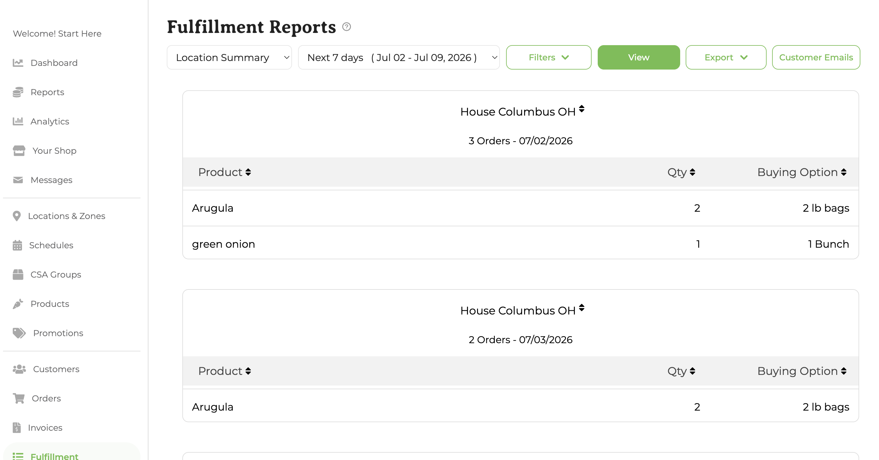 Location Summary view