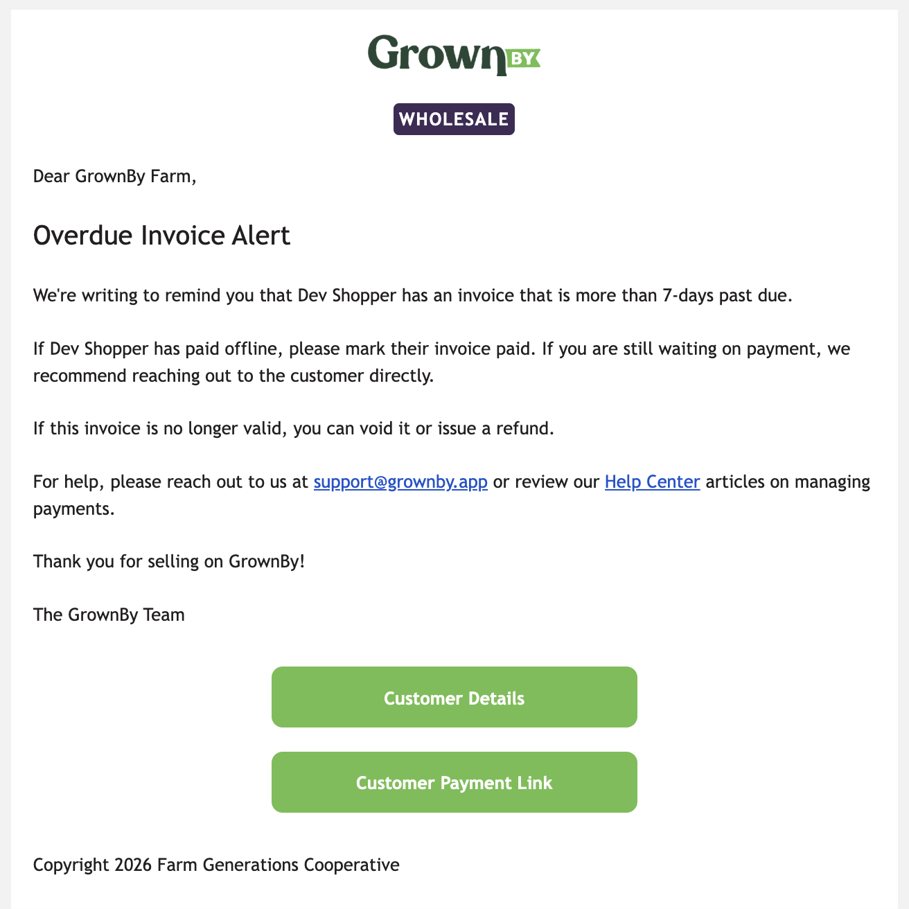 Invoice overdue email notification for farmers