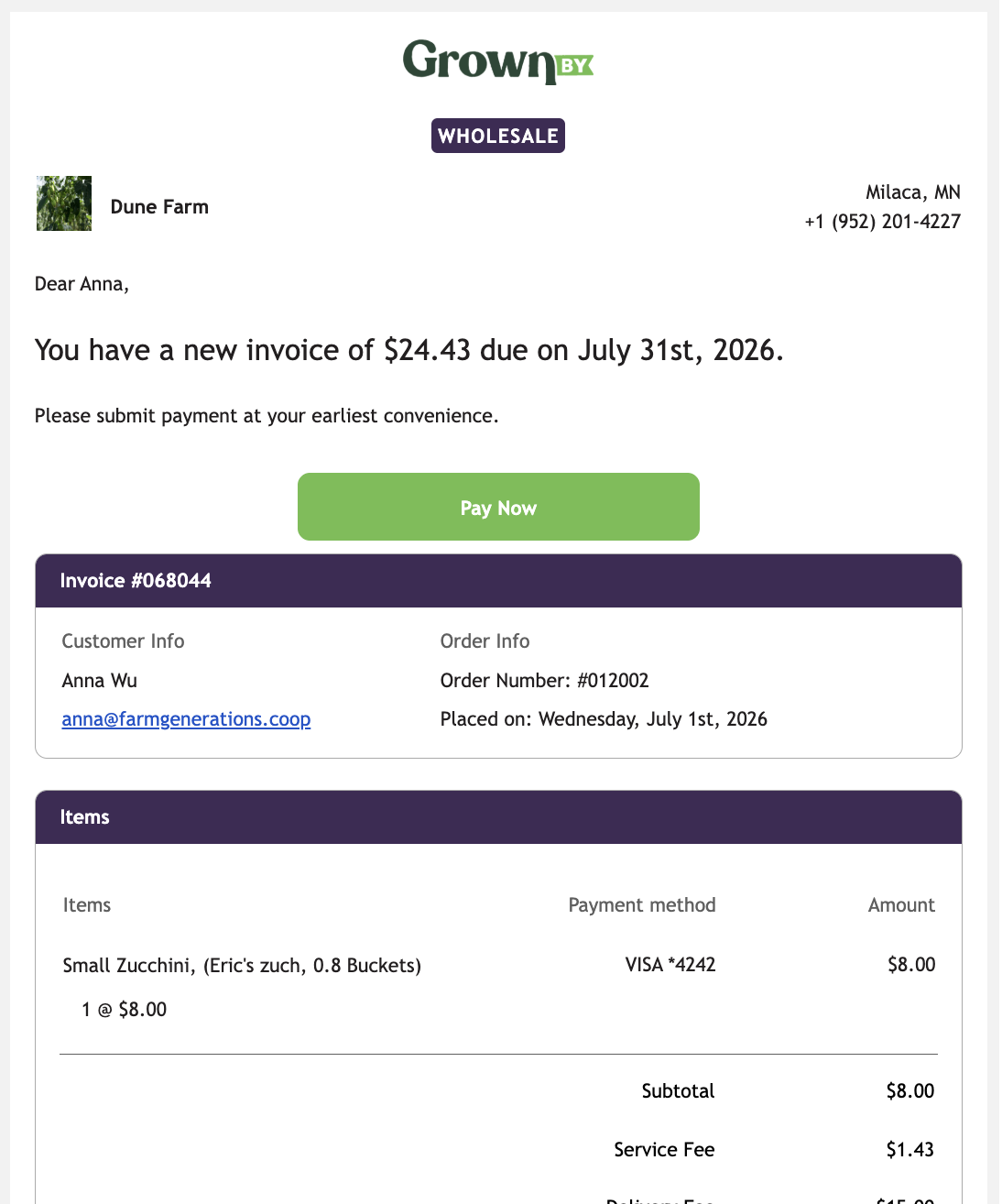 Invoice due email notification for customers