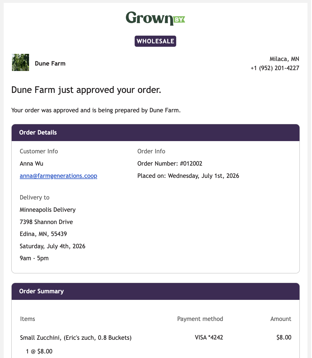 Approved order email notification for customers