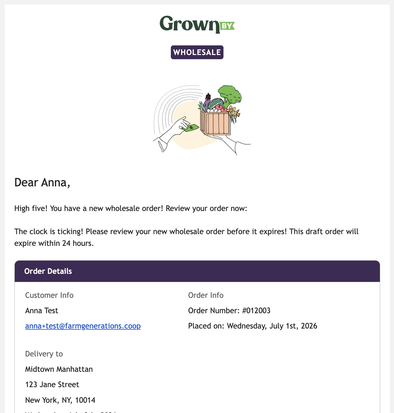 Review order reminder email notification for farmers